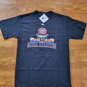 New York Mets Shirt MEDIUM Majestic Short Sleeve Black Shea Stadium Apple NEW A1